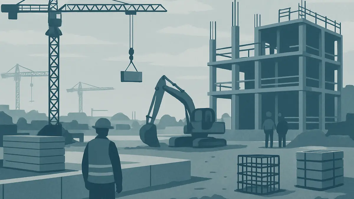 Chantier de construction à Bordeaux et matériel de suivi de travaux, sans personne identifiable