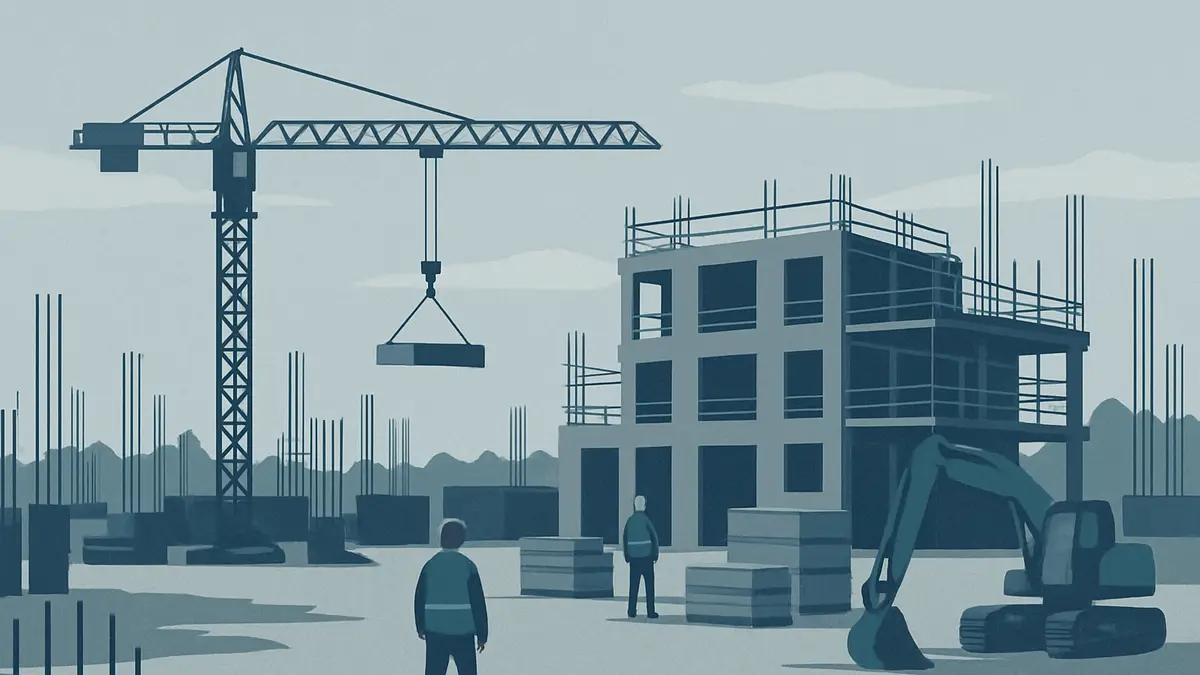 Chantier de bâtiment à Montpellier, vue d'ensemble sans personne au premier plan
